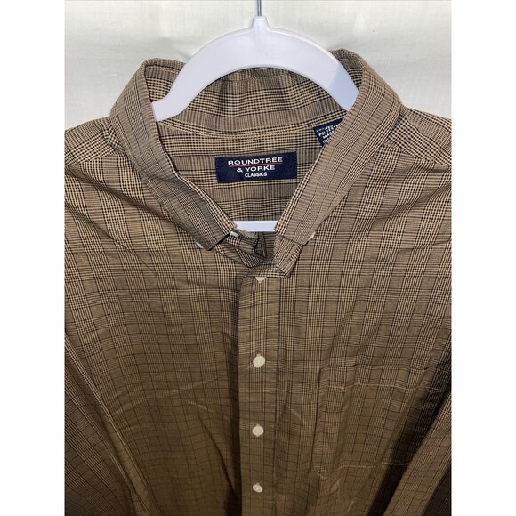 Roundtree & Yorke Dress Shirt Mens Size Large Brown Striped Long Sleeve Button - Picture 3 of 12